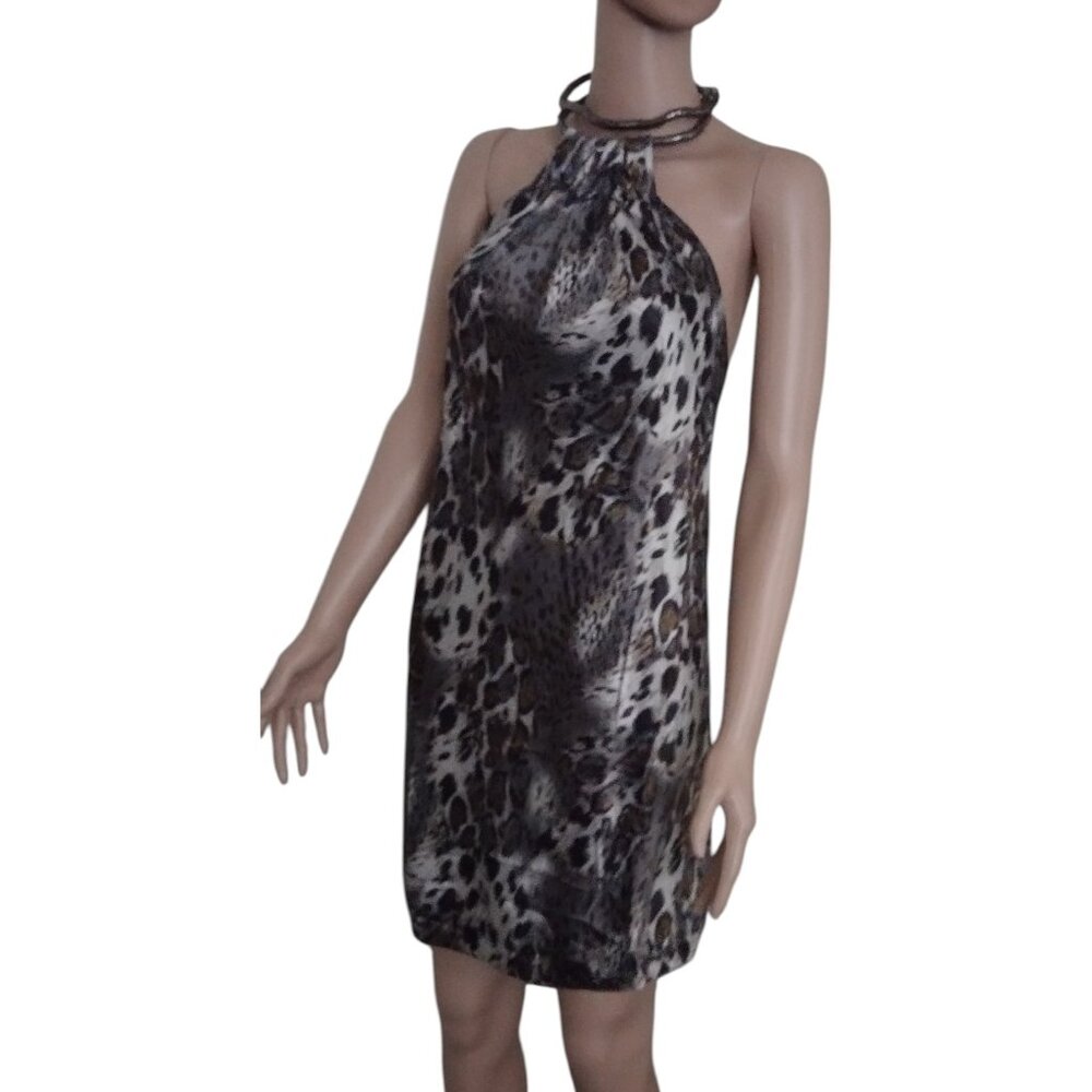 Rachael G. Satin Animal Print Summer Dress, Size M